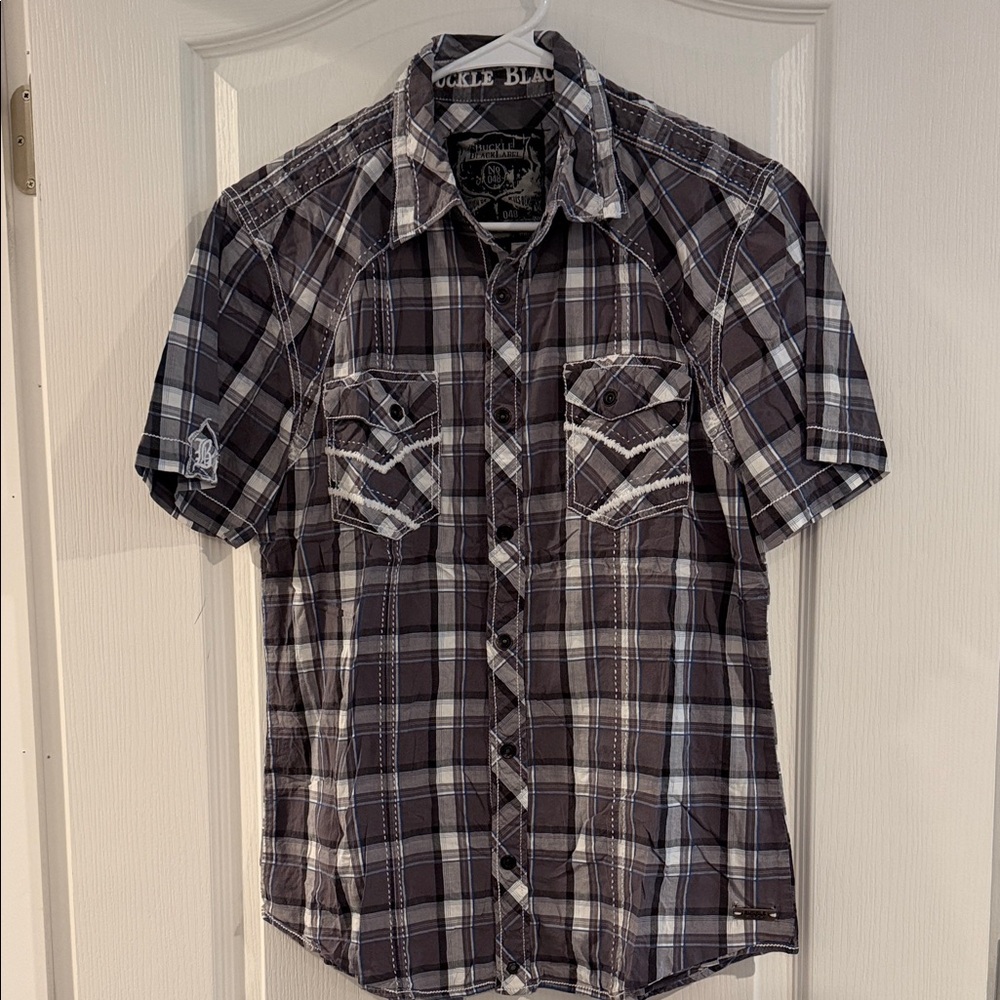 Black Label Gray and White Plaid Button Down Shirt